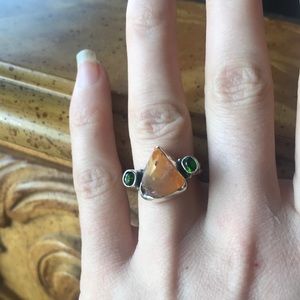 Natural Fire Opal Chrome Diopside Sterling Silver Ring
